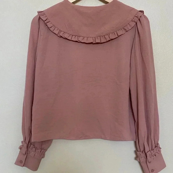 Topshop Womens Pink Large Collar Long Sleeve Ruffle Blouse - Picture 5 of 6
